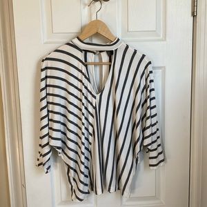 Anthropologie Sunday in Brooklyn striped asymmetrical keyhole top batwing sleeve